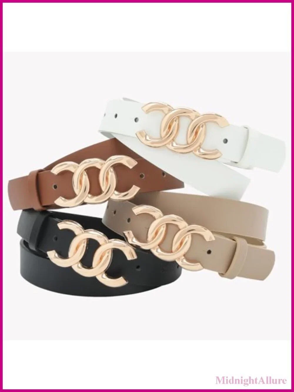 Women's Faux Leather Belt with Gold Buckle